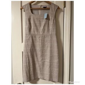 NWT Ann Taylor Square Neck Windowpane Linen Sheath Dress